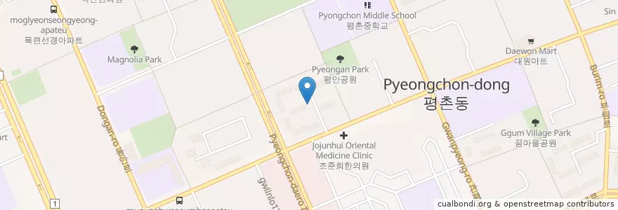 Mapa de ubicacion de 모심유치원 en Corée Du Sud, Gyeonggi, 안양시, 동안구, 평촌동.