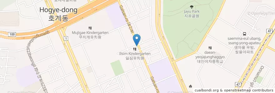 Mapa de ubicacion de 일심유치원 en Corea Del Sur, Gyeonggi, 안양시, 동안구, 호계동.