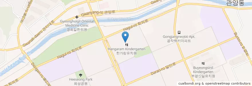 Mapa de ubicacion de 한가람유치원 en 韩国/南韓, 京畿道, 安养市, 東安區, 비산동.