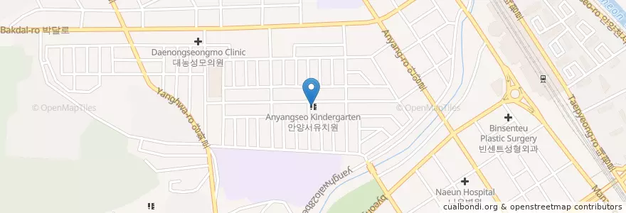 Mapa de ubicacion de 안양서유치원 en 대한민국, 경기도, 안양시, 만안구.