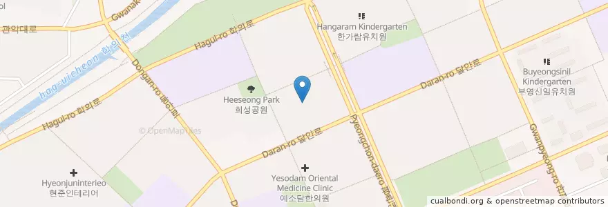 Mapa de ubicacion de Paranggum Kindergarten en South Korea, Gyeonggi-Do, Anyang-Si, 동안구, 비산동.