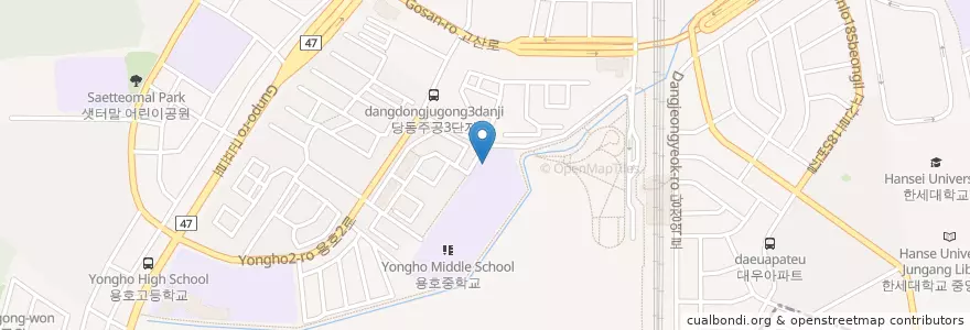 Mapa de ubicacion de 옥천초등학교병설유치원 en 대한민국, 경기도, 군포시, 당동, 군포1동, 군포2동.