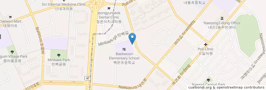 Mapa de ubicacion de 꿈나무유치원 en Coreia Do Sul, Gyeonggi, 안양시, 의왕시, 내손1동, 동안구.