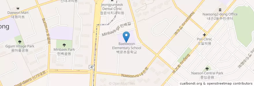Mapa de ubicacion de 백운초등학교병설유치원 en 韩国/南韓, 京畿道, 安养市, 义王市, 내손1동, 東安區.
