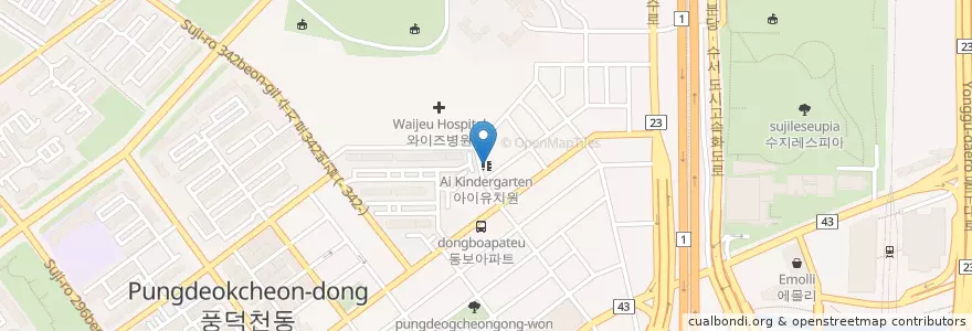 Mapa de ubicacion de 아이유치원 en کره جنوبی, گیونگی-دو, 용인시, 수지구.
