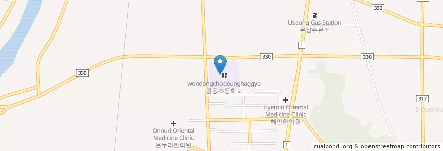 Mapa de ubicacion de 원동초등병설유치원 en کره جنوبی, گیونگی-دو, 오산시.