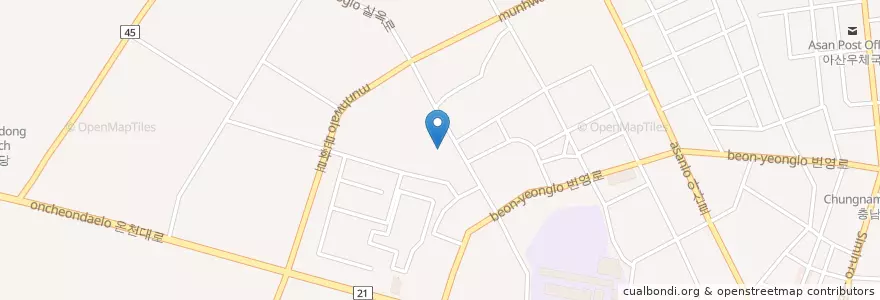 Mapa de ubicacion de 온양천도초등학교병설유치원 en 대한민국, 충청남도, 아산시.