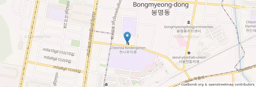 Mapa de ubicacion de 천사유치원 en Zuid-Korea, Chungcheongnam-Do, 천안시, 동남구, 봉명동.