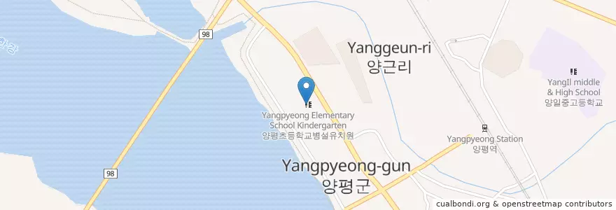 Mapa de ubicacion de 양평초등학교병설유치원 en 대한민국, 경기도, 양평군.