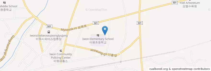 Mapa de ubicacion de 이원초등학교병설유치원 en Korea Selatan, 충청북도, 옥천군.