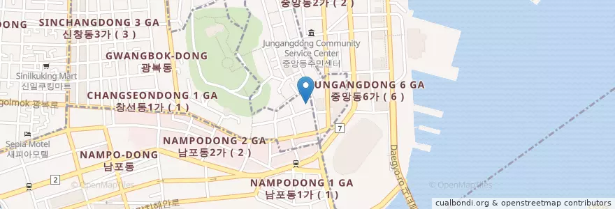 Mapa de ubicacion de 우리은행 en كوريا الجنوبية, بسان, 중구, 동광동.
