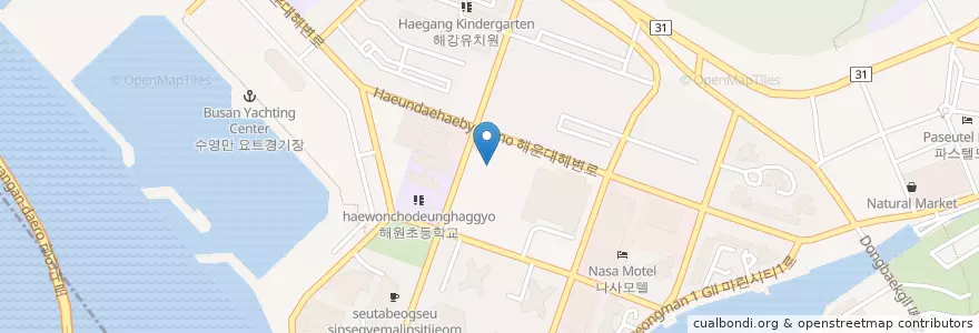 Mapa de ubicacion de 우리은행 en 대한민국, 부산, 해운대구, 우동.