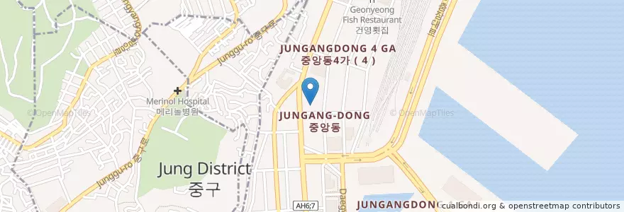 Mapa de ubicacion de 우리은행 en 대한민국, 부산, 중구.