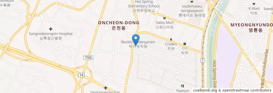 Mapa de ubicacion de 우리은행 en Республика Корея, Пусан, 동래구, 온천동.