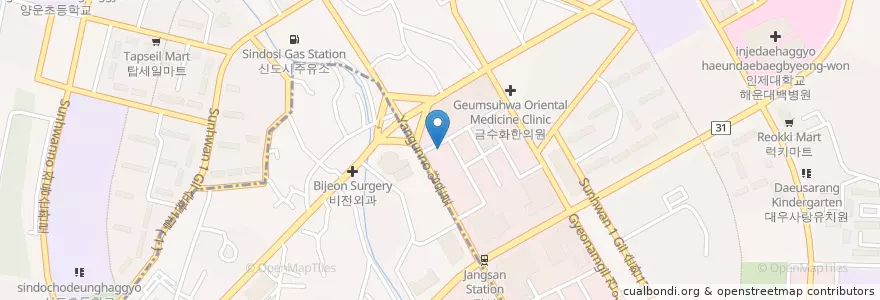 Mapa de ubicacion de SC제일은행 en Республика Корея, Пусан, 해운대구, 좌동, 중동.