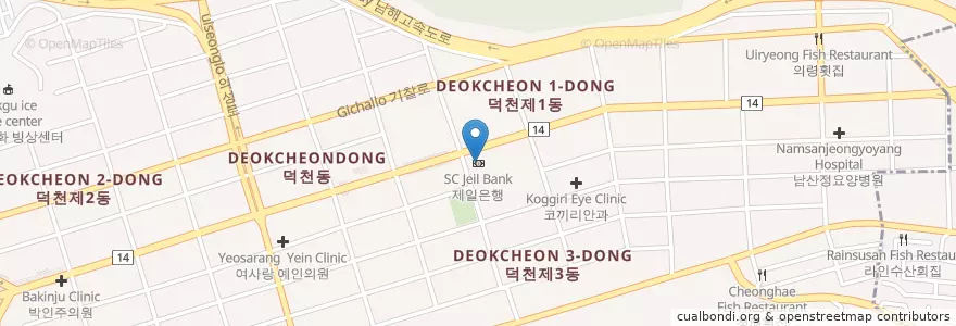 Mapa de ubicacion de SC제일은행 en Südkorea, Busan, Buk-Gu, Deokcheon-Dong.