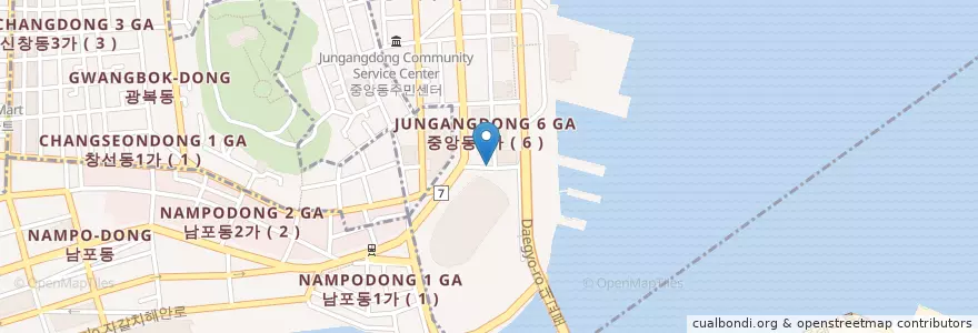 Mapa de ubicacion de 山口銀行 釜山支店 en 大韓民国, 釜山, 中区, 中央洞.