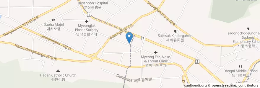 Mapa de ubicacion de 부산상호저축은행 en Güney Kore, Busan, 사하구, 당리동.