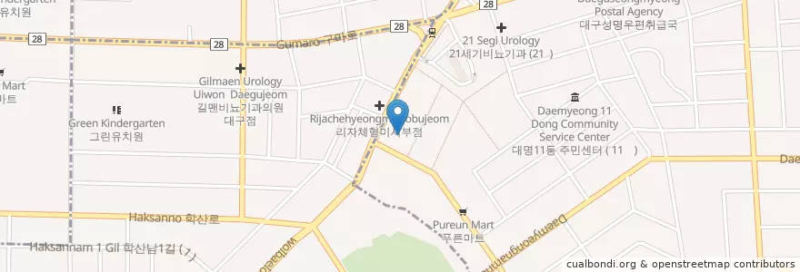 Mapa de ubicacion de 우리은행 en Korea Selatan, Daegu, 남구, 대명동.
