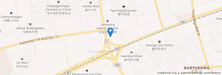 Mapa de ubicacion de 우리은행 en Korea Selatan, Daegu, 서구, 달서구.