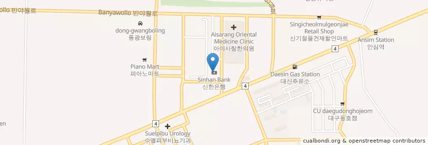 Mapa de ubicacion de Sinhan Bank en South Korea, Daegu, Dong-Gu, Ansim-Dong.