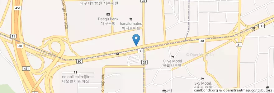 Mapa de ubicacion de 우리은행 en 대한민국, 대구, 달서구.