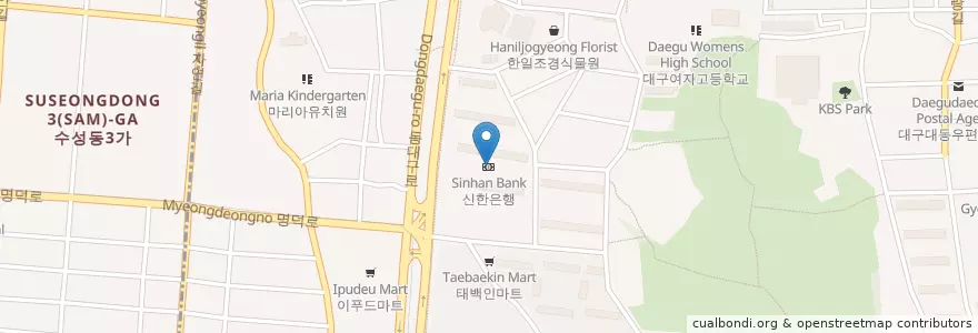 Mapa de ubicacion de 신한은행 en Corea Del Sud, Daegu, 수성구, 범어동.