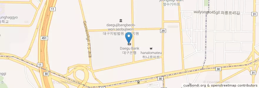Mapa de ubicacion de 대구은행 en Республика Корея, Тэгу, 달서구, 용산동.