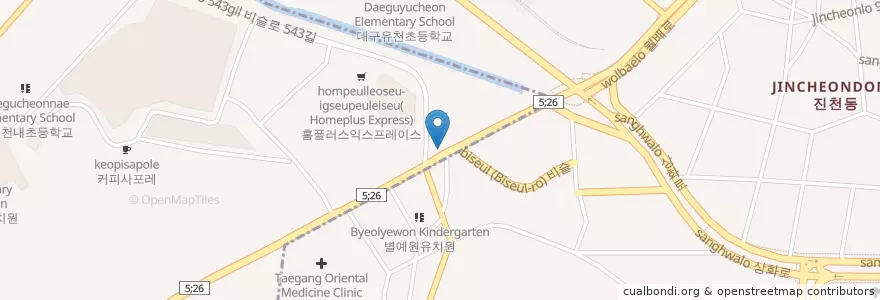 Mapa de ubicacion de 대구은행 en 대한민국, 대구, 진천동, 화원읍.
