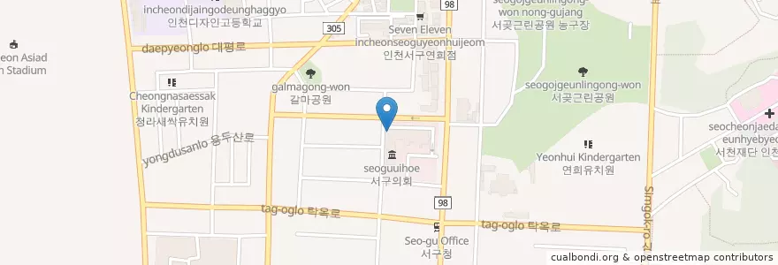 Mapa de ubicacion de 신한은행 인천서구청지점 en کره جنوبی, 인천, 서구, 연희동.