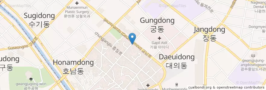 Mapa de ubicacion de 우리은행 en 대한민국, 전라남도, 광주, 동구.