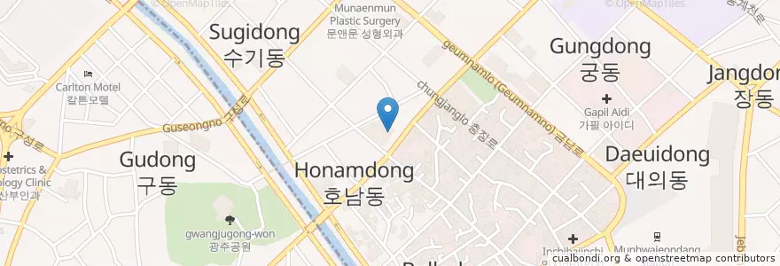 Mapa de ubicacion de 무등상호저축은행 en كوريا الجنوبية, 전라남도, غوانغجو, 동구.