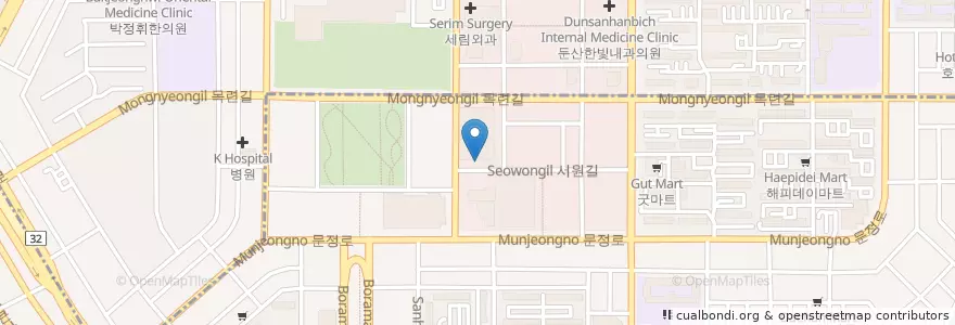 Mapa de ubicacion de 국민은행 en 大韓民国, 大田, 西区, 둔산동, 탄방동.