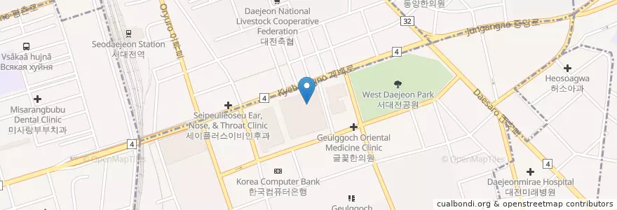 Mapa de ubicacion de Woori Bank en South Korea, Daejeon, Jung-Gu.