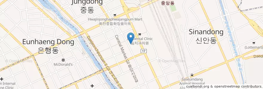 Mapa de ubicacion de 신한은행 en 대한민국, 대전, 동구, 중앙동.