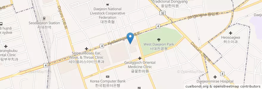 Mapa de ubicacion de 한국씨티은행 en 대한민국, 대전, 중구.