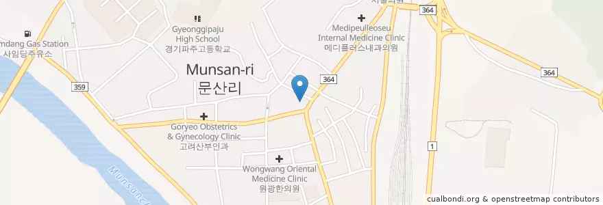 Mapa de ubicacion de 경기솔로몬상호저축은행 en Республика Корея, Кёнгидо, Пхаджу, 문산읍.