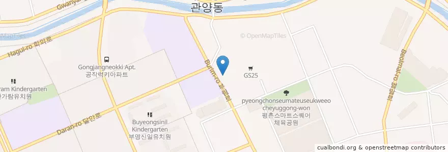 Mapa de ubicacion de Naseongsileopjangnangam Bank en South Korea, Gyeonggi-Do, Anyang-Si, 동안구, 관양동.
