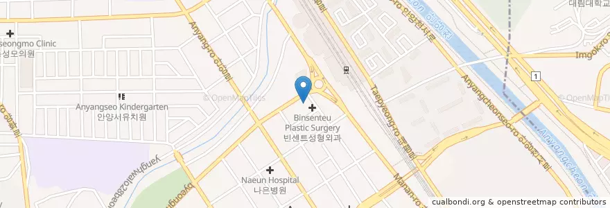 Mapa de ubicacion de 취업정보은행 en 대한민국, 경기도, 안양시, 만안구.