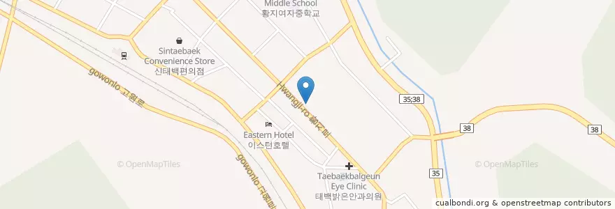 Mapa de ubicacion de 신한은행 en Corea Del Sur, Gangwon, 태백시.