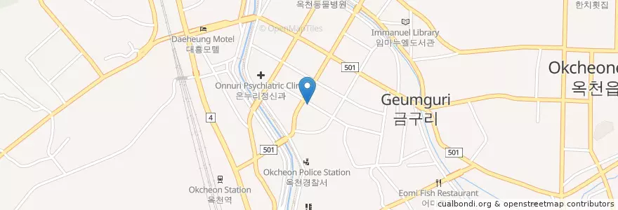 Mapa de ubicacion de 한성상호저축은행 en 대한민국, 충청북도, 옥천군.