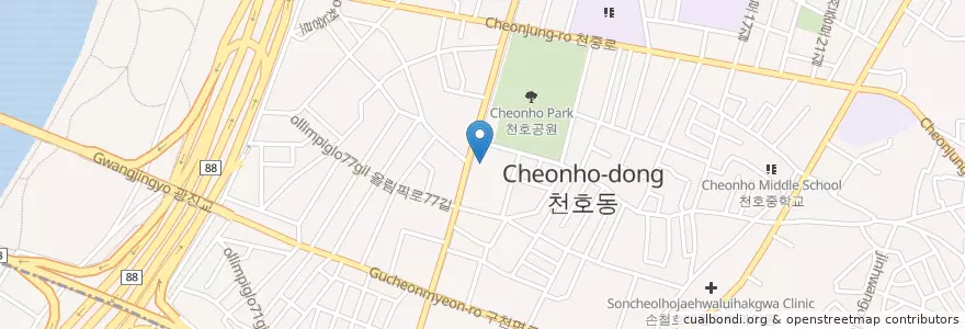 Mapa de ubicacion de 천호2동 주민센터 en 대한민국, 서울, 강동구, 천호동, 천호2동.