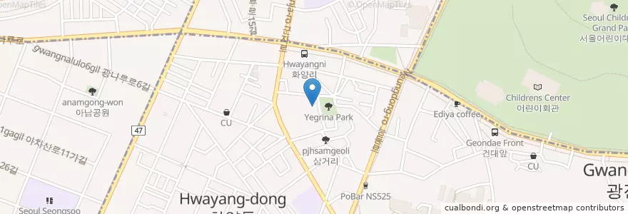 Mapa de ubicacion de 화양동 주민센터 en Corée Du Sud, Séoul, 광진구.