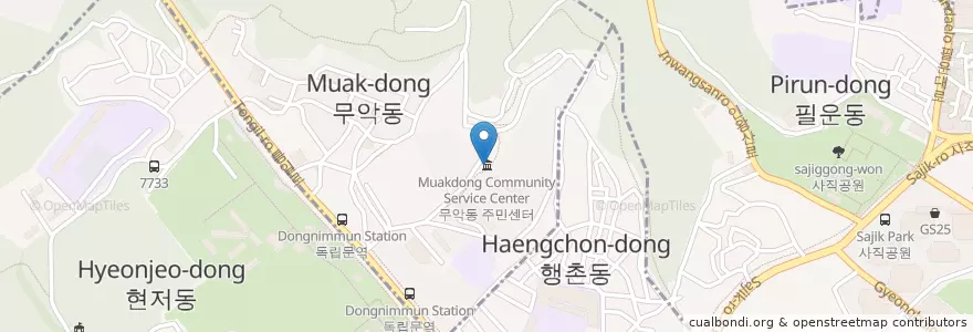 Mapa de ubicacion de 무악동 주민센터 en کره جنوبی, سئول, 서대문구, 무악동.