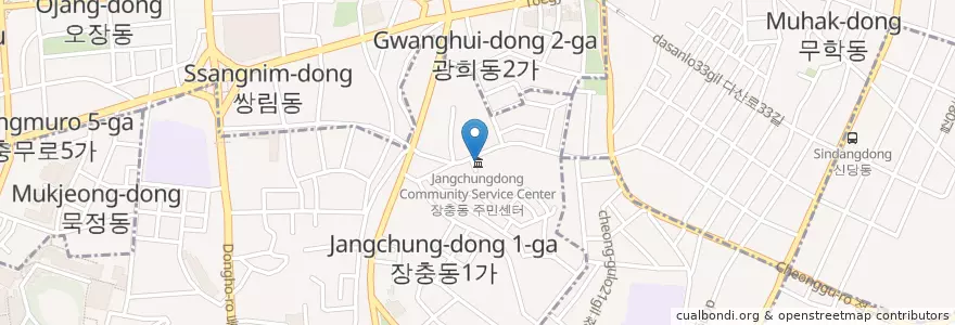 Mapa de ubicacion de 장충동주민센터 en 대한민국, 서울, 중구, 장충동.
