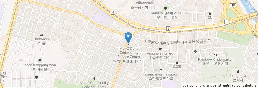 Mapa de ubicacion de 목2동 주민센터 en 大韓民国, ソウル, 陽川区, 목2동.