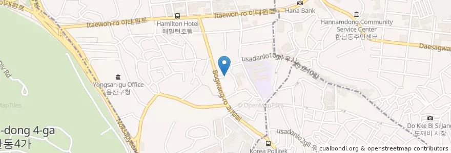 Mapa de ubicacion de 梨泰院1洞 住民センター en 大韓民国, ソウル, 龍山区, 이태원1동.