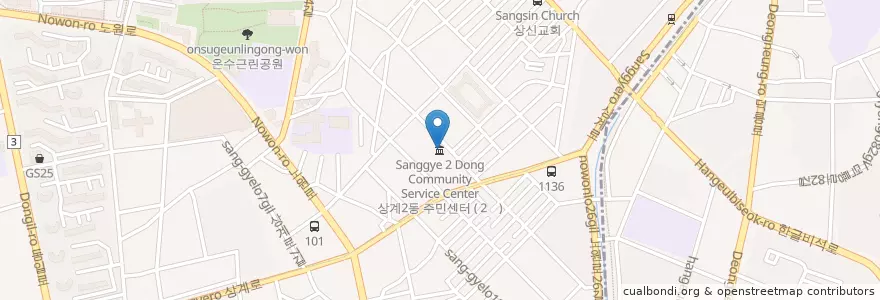 Mapa de ubicacion de 상계2동 주민센터 en 韩国/南韓, 首尔, 蘆原區.