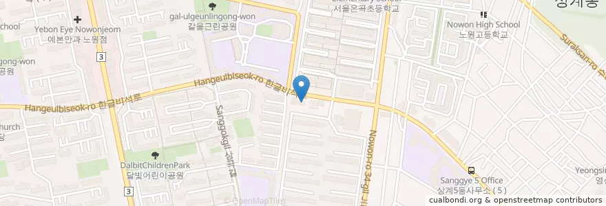 Mapa de ubicacion de 상계9동 주민센터 en 대한민국, 서울, 노원구, 상계9동.