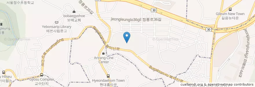 Mapa de ubicacion de 정릉1동 주민센터 en كوريا الجنوبية, سول, 성북구, 정릉1동.